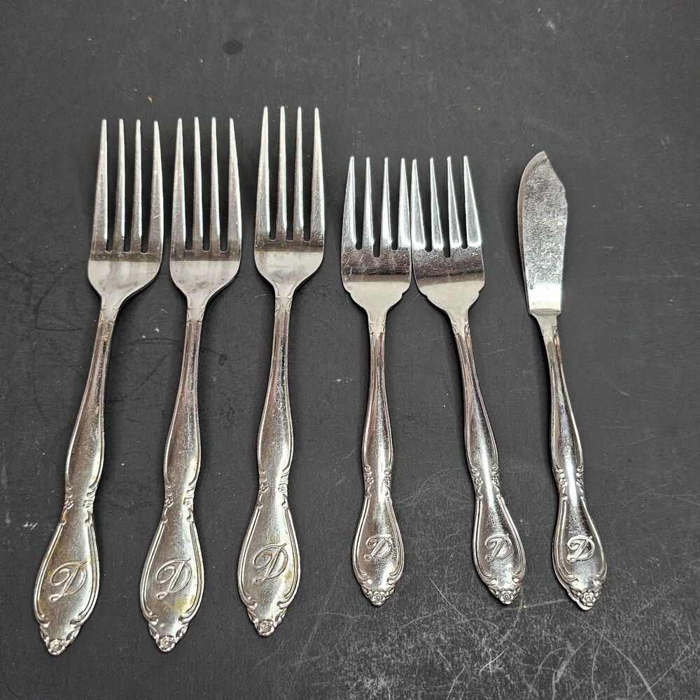 Vtg Customcraft CUS11 Stainless Steel Asst Flatware Set of 6 Forks Butter Knife